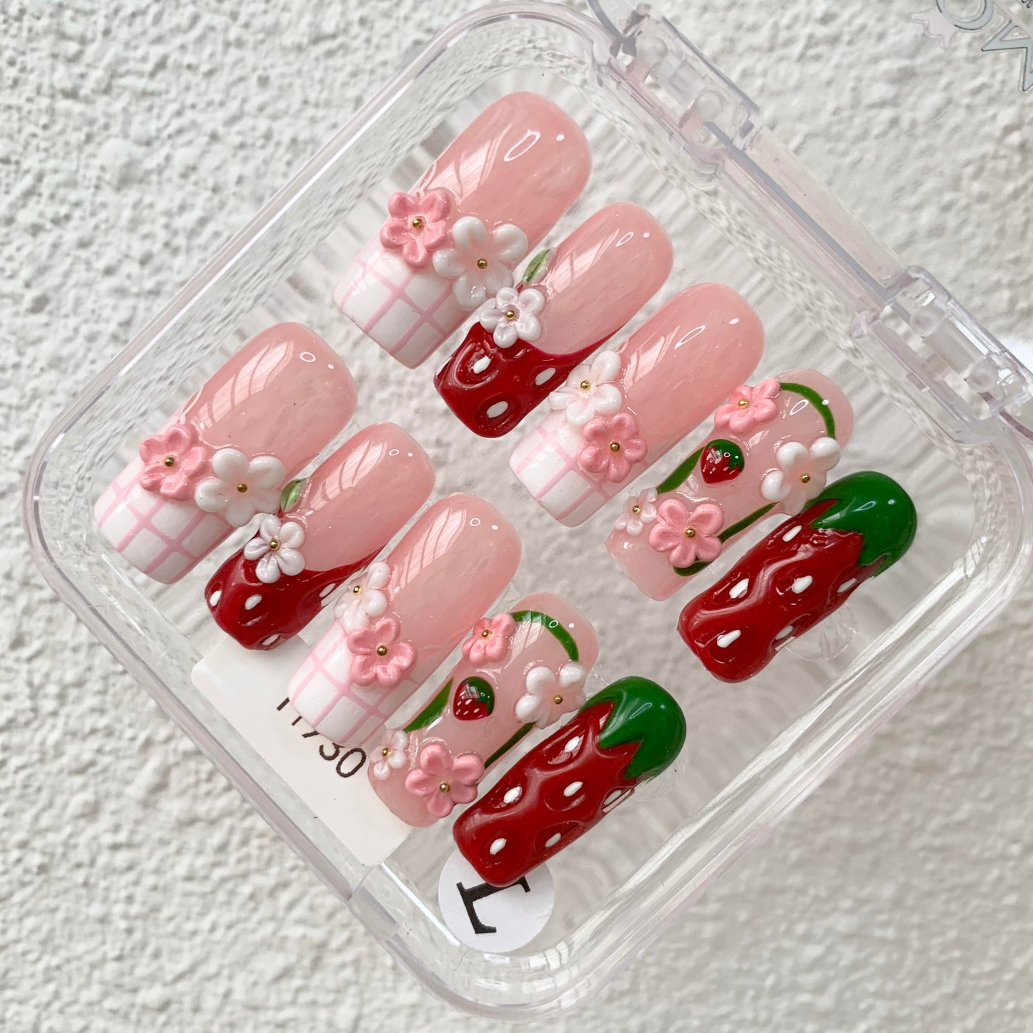 Promake H930-L33SQ Handmade Press On Nails, Summer Beach Ready, Nail Inspo Name Accessory