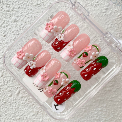 Promake H930-L33SQ Handmade Press On Nails, Summer Beach Ready, Nail Inspo Name Accessory