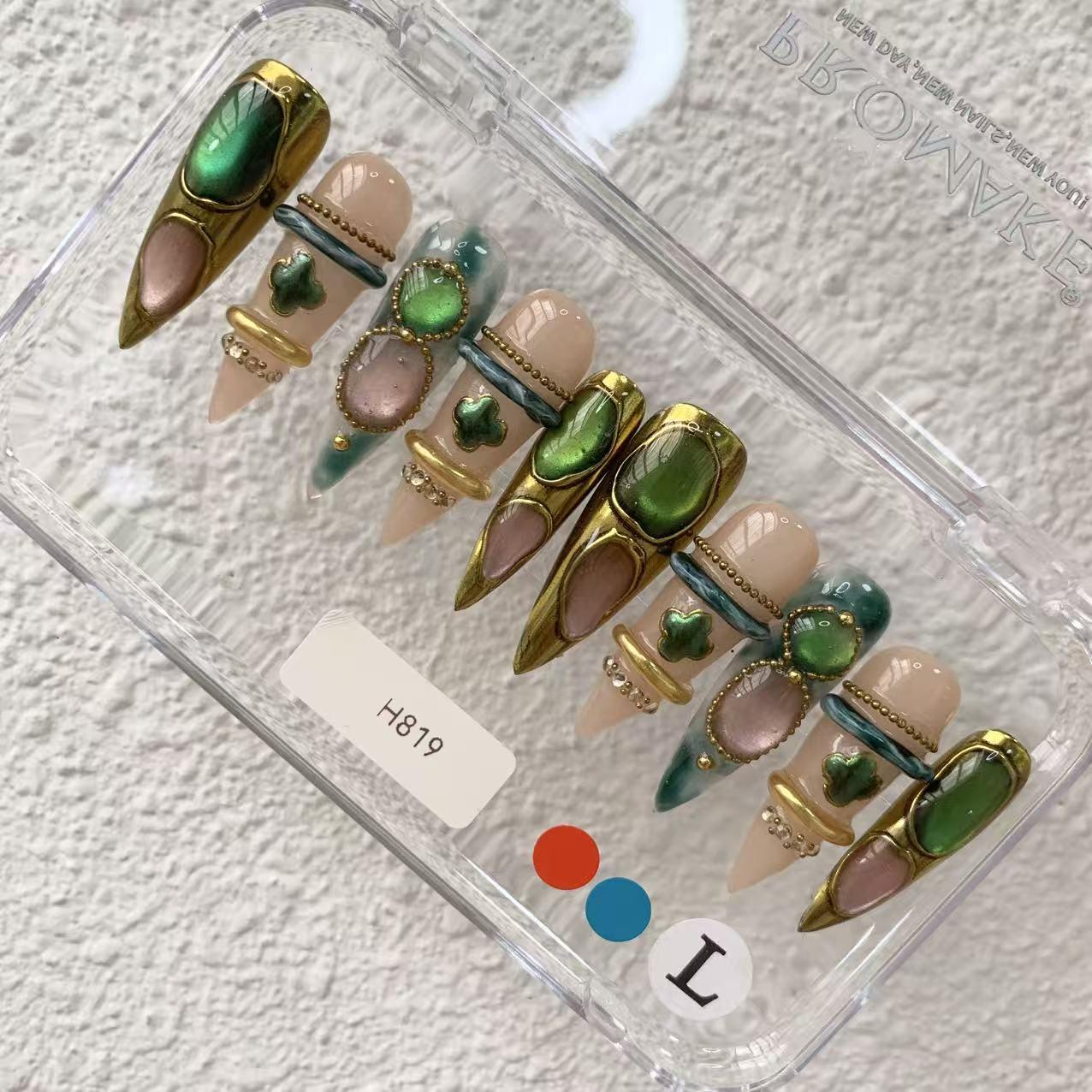 Promake | Best-Selling Luxury Handmade Press On Nails for Women, Reusable Acrylic Fake Nails with 3D Nail Art, Rhinestones and Unique Designer Styles, Multiple Shapes and Lengths, Upgraded Nail Application Kit