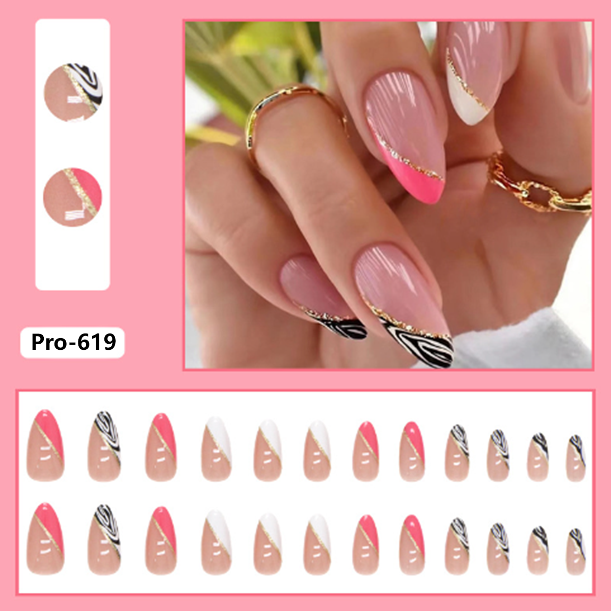[Buy 6 Get 2]Promakepro Mid-Length 601-624 Press On Nails 24PCS/Sets Unique Design High Quality Reusable