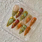 Promake Fall Muse Collection Luxury Handmade Women's Reusable 3D Acrylic Press On Nails - Cat Eye, Rhinestone, Unique Autumn Designs, Multiple Shapes & Lengths, Application Kit, Nail Art Supply