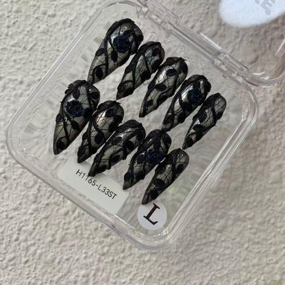 Promake H1165-L33ST Handmade Press On Nails, Elegant Glossy Unisex Accessory, Beach Ready, Nail Art Tools, Different Lengths, No Dry Time, No UV Lamp, Stay Secure Through Sunscreen, Fashion Unisex