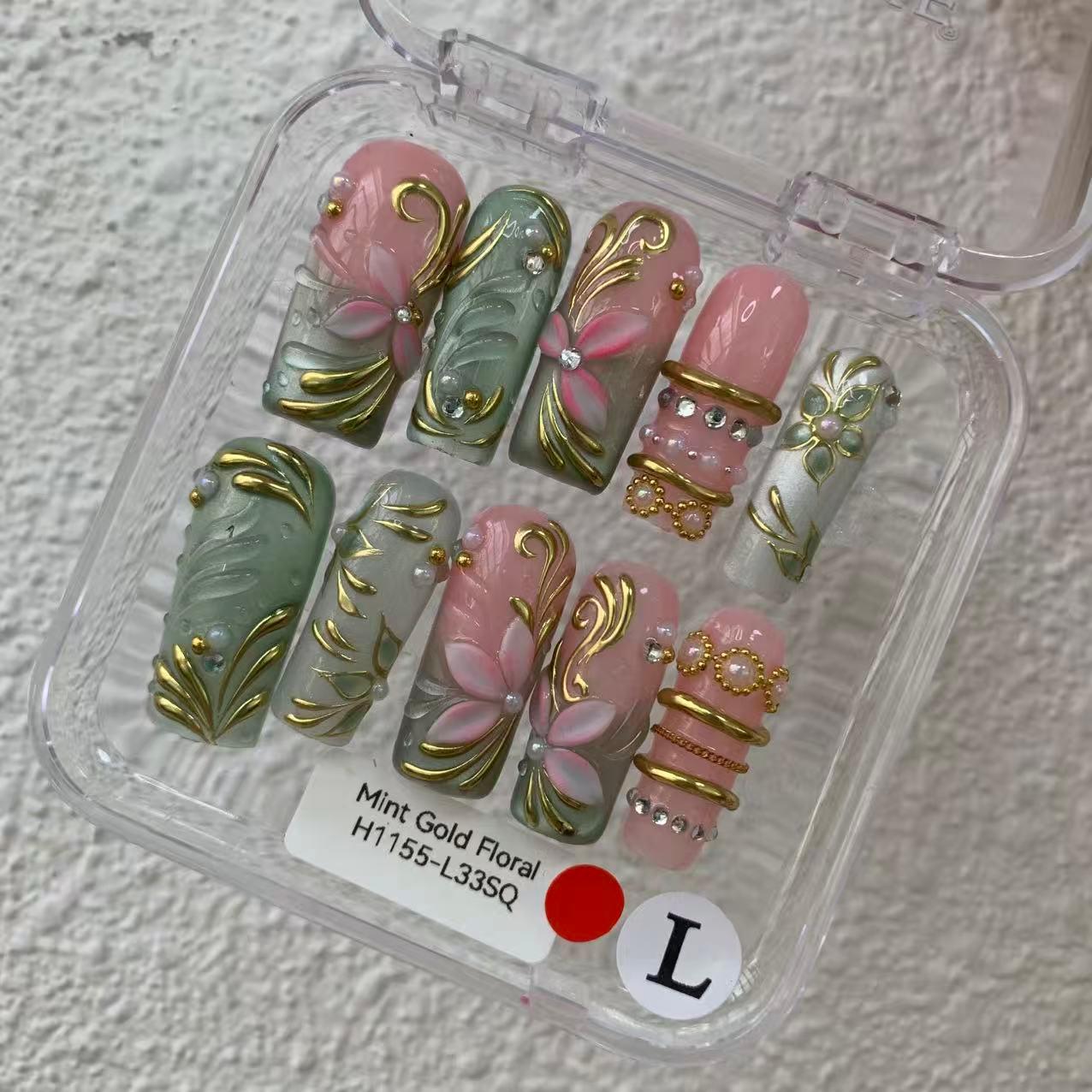 Promake H1155-L33SQ Handmade Press On Nails, Elegant Glossy Unisex Accessory, Beach Ready, Nail Art Tools, Different Lengths, No Dry Time, No UV Lamp, Stay Secure Through Sunscreen, Fashion Unisex