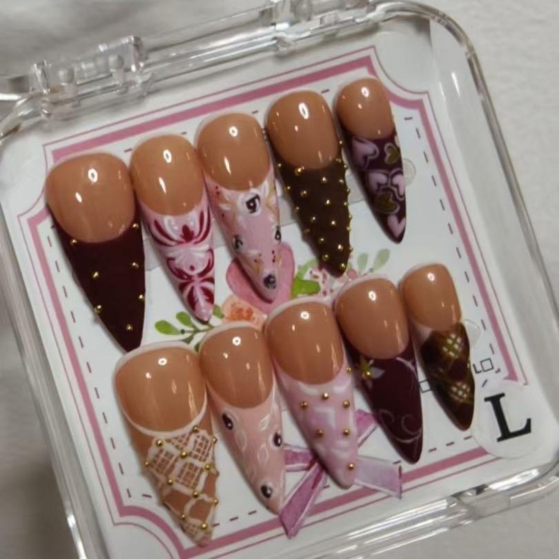 Promake | Two Trending  Luxury Handmade Acrylic Press On Nails for Women - Reusable, 3D Nail Art, Rhinestones, Unique Designer Styles, Multiple Shapes & Lengths, Upgraded Application Kit, Multi-Size