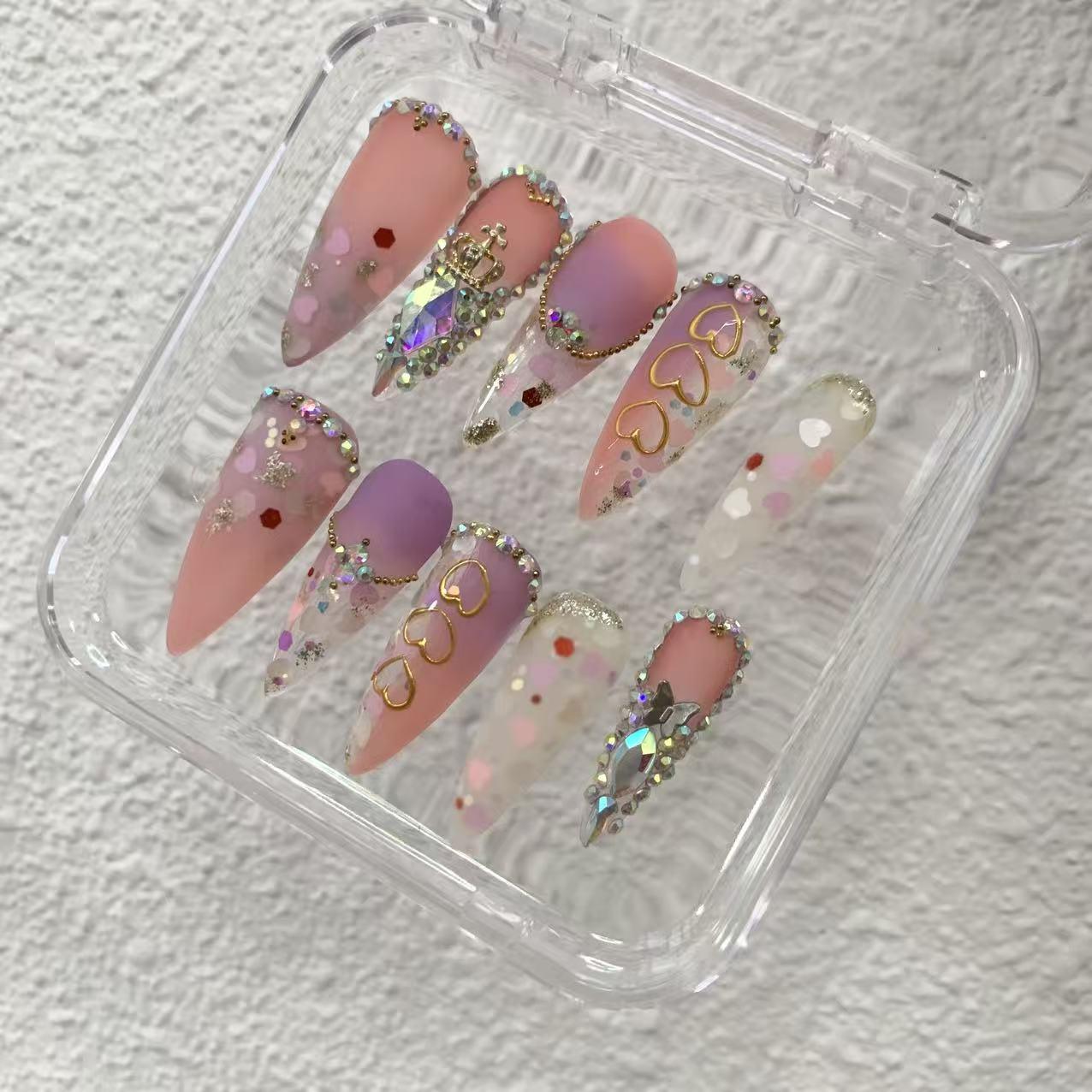 Promake KV03-L33ST-NV Handmade Press On Nails, Elegant Glossy Unisex Accessory, Beach Ready, Nail Art Tools, Different Lengths, No Dry Time, No UV Lamp, Stay Secure Through Sunscreen, Fashion Unisex