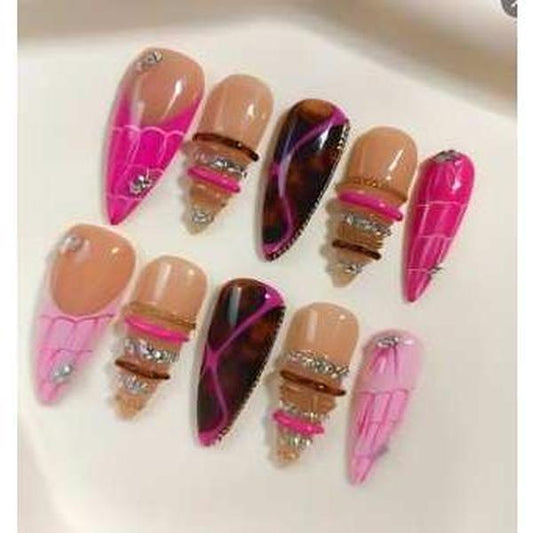 Promake KV18-L33ST-NV Handmade Press On Nails, Elegant Glossy Unisex Accessory, Beach Ready, Nail Art Tools, Different Lengths, No Dry Time, No UV Lamp, Stay Secure Through Sunscreen, Fashion Unisex
