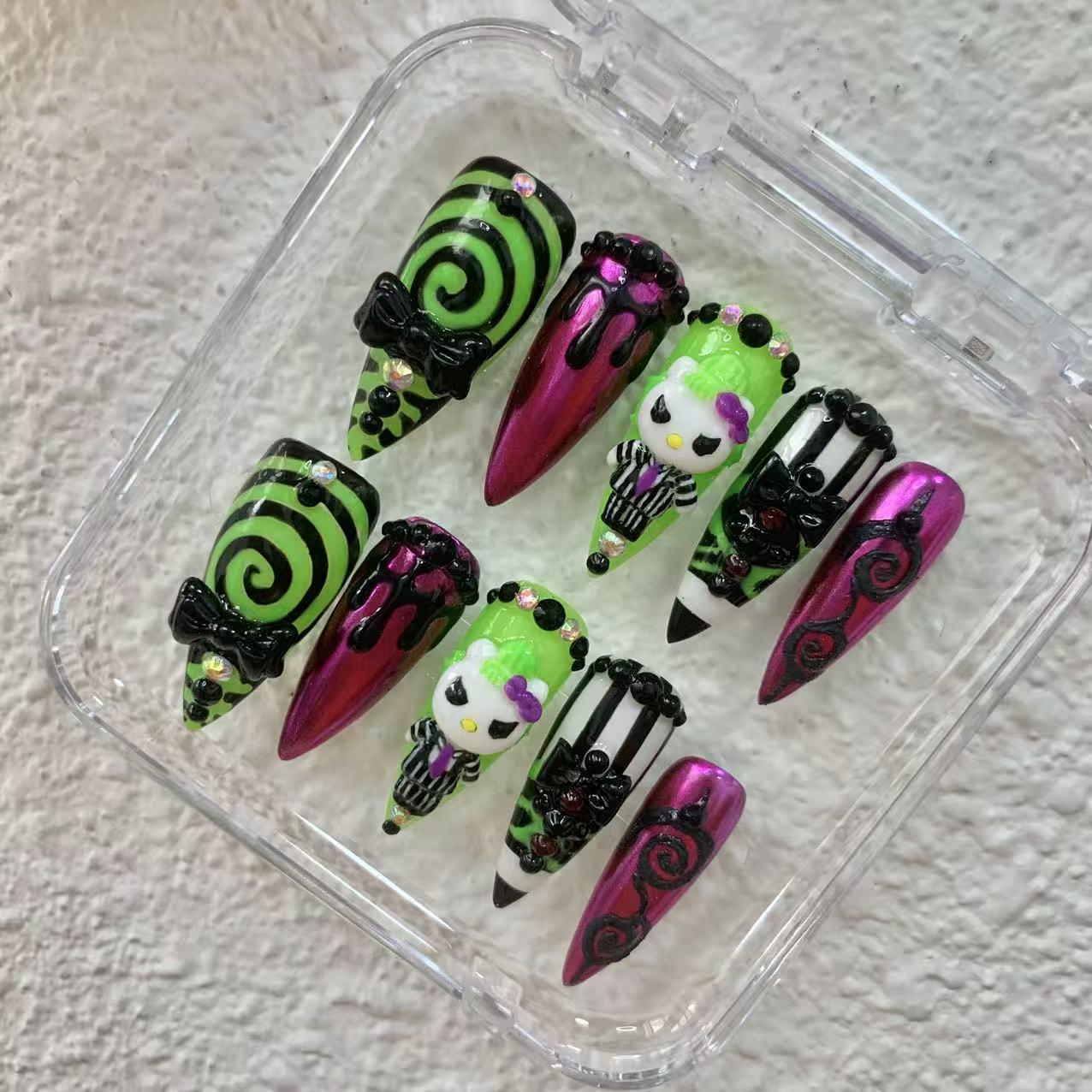 Promake | Best-Selling Luxury Handmade Press On Nails for Women, Reusable Acrylic Fake Nails with 3D Nail Art, Rhinestones and Unique Designer Styles, Multiple Shapes and Lengths, Upgraded Nail Application Kit