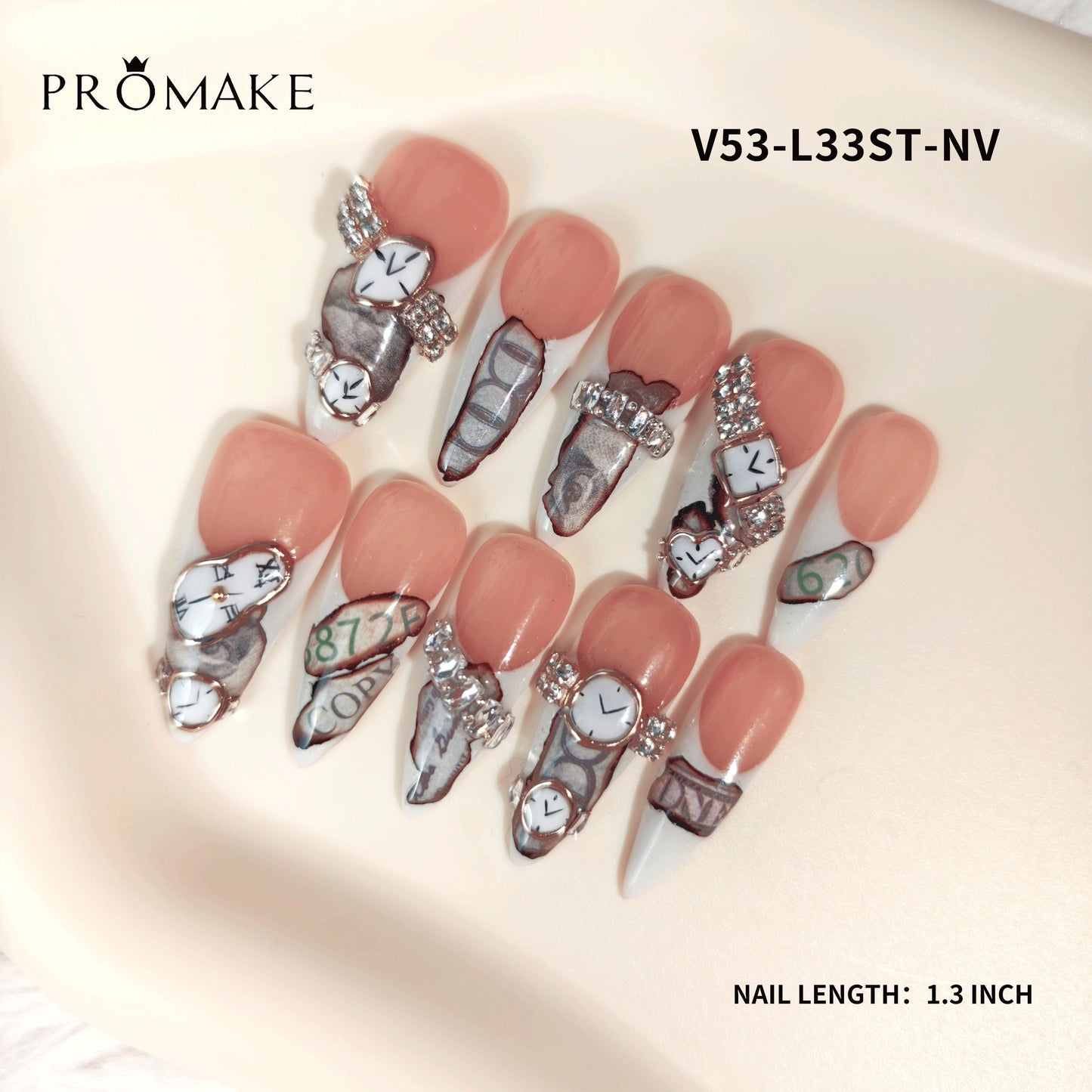 Promake | One Trending Luxury Handmade Press On Nails for Women, Reusable 3D Acrylic Fake Nails, Rhinestone & Unique Nail Art Designs, Multiple Shapes and Lengths, Ships from USA