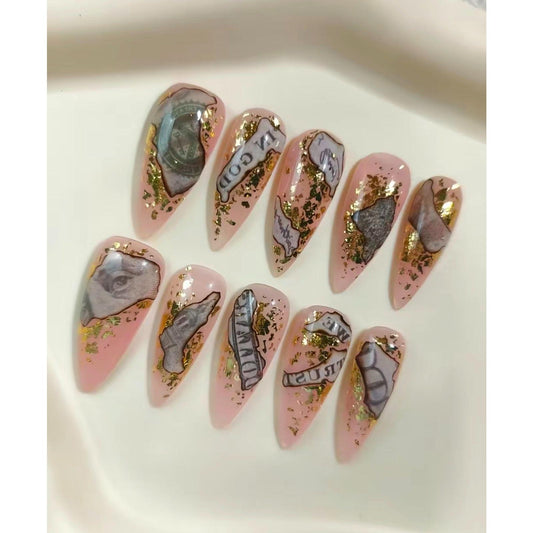 Promake V48-L33ST-NV Handmade Press On Nails, Elegant Glossy Unisex Accessory, Beach Ready, Nail Art Tools, Different Lengths, No Dry Time, No UV Lamp, Stay Secure Through Sunscreen, Fashion Unisex