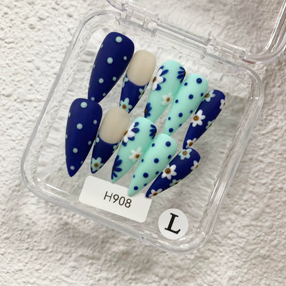 Promake H908-L33ST Handmade Press On Nails, Summer Beach Ready, Nail Inspo Name Accessory