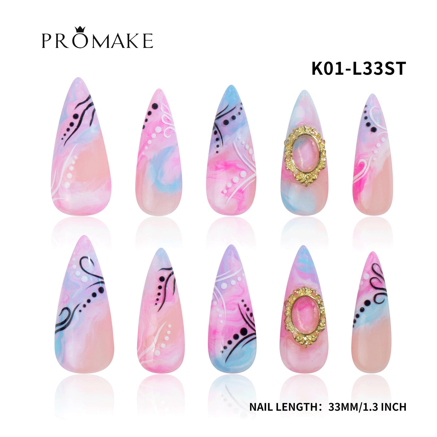 Promake x Kymieann Luxury Handmade Press on Nails-  Hand Nails and Toe Nails-  Nail Art Nail Care-With Nails Tools-  Salon Quality-  33MM Length-  Long Length-  S-L Size