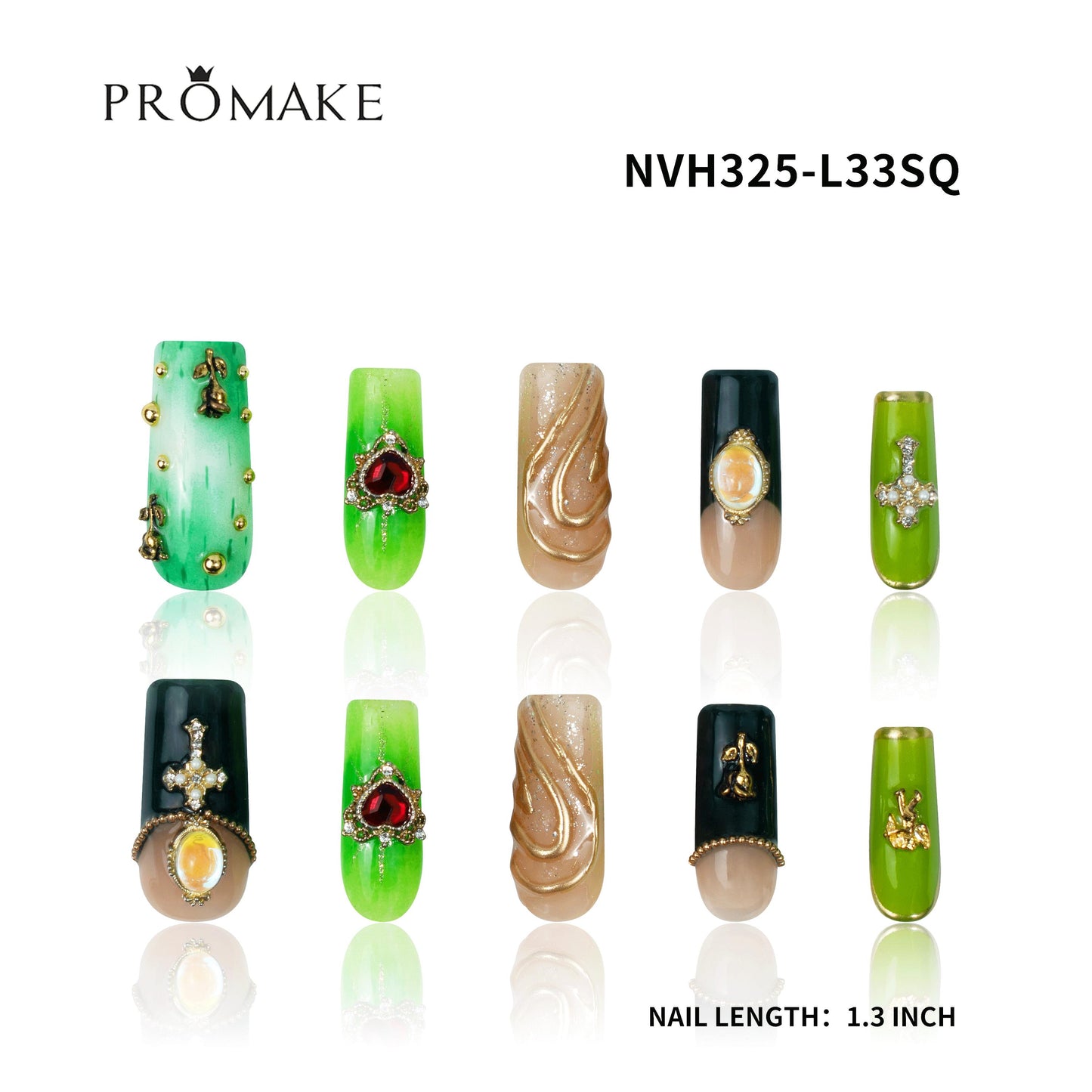 Promake [NV] 1inch /25MM- Luxury Handmade Press on Nails-Unique Design-High Quality Nails - With 4 Sets Nails Tools-Long Length-S-L Size