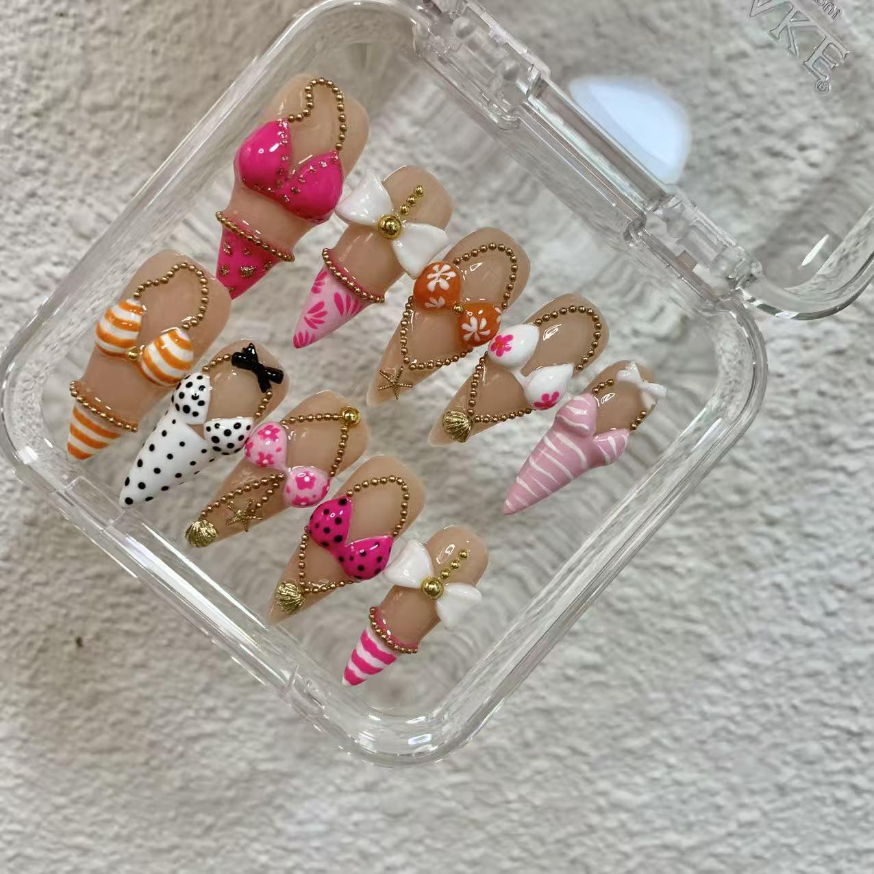 Promake Summer new design - Luxury Handmade Press On Nails, 2026 New Summer Nail ,beach nails,floral nails | long lasting/reuse,sumer limitetd