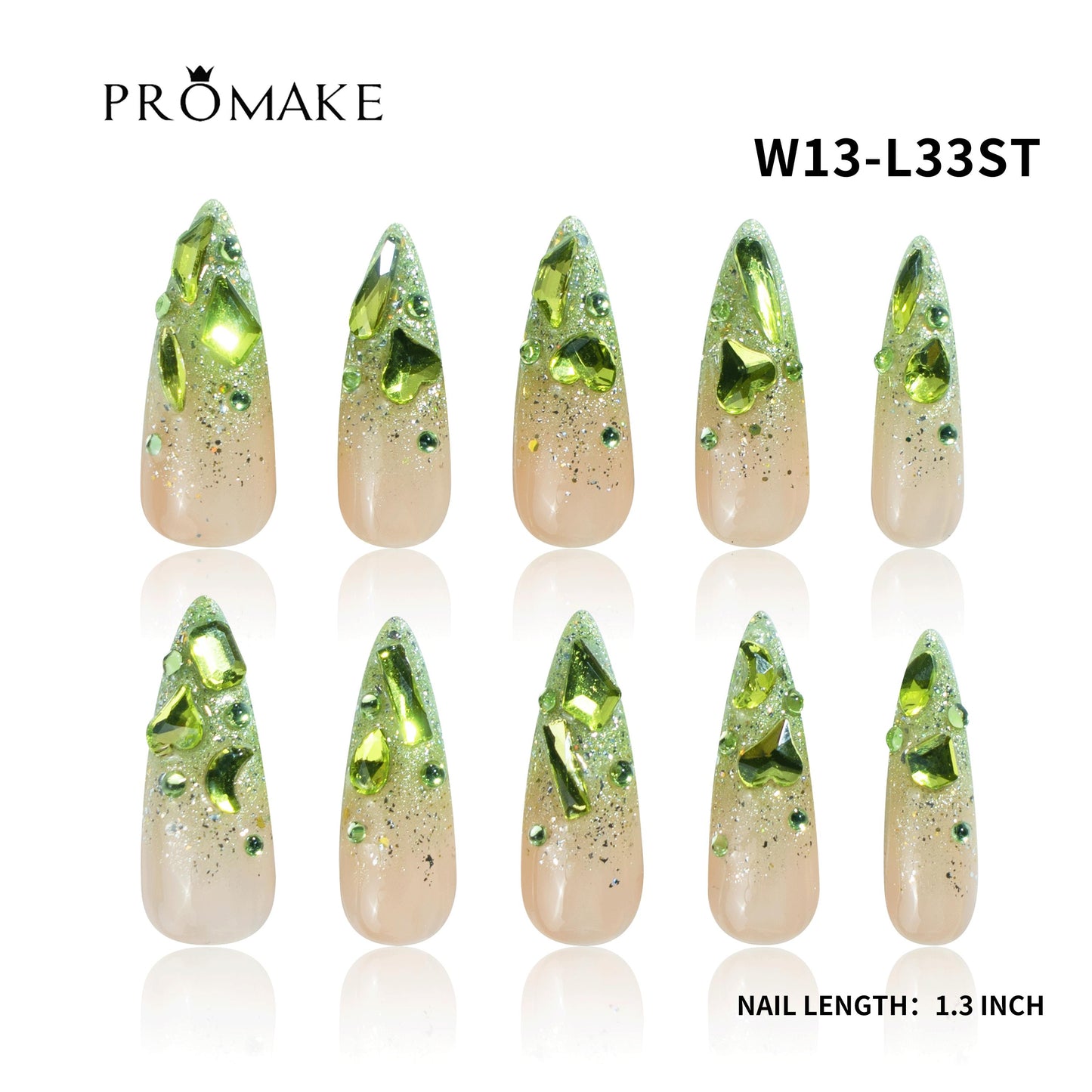 Promake Wonders Handmade Press-On Nails - Open InLive Crystal Design, Single Item, Luxury Unique Style, Salon Quality, Long Length, S-L Sizes, 4 Sets of Nail Tools, Handmade Press Ons