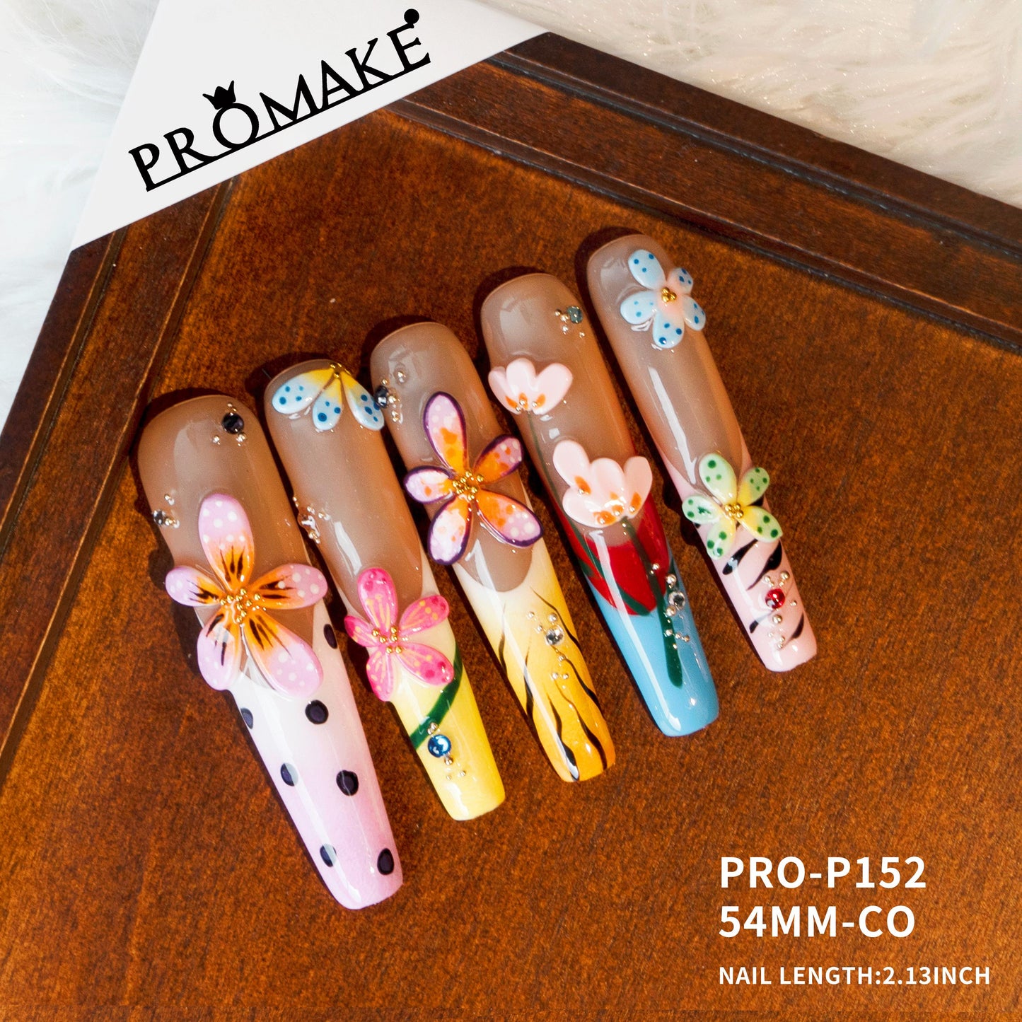 Promake | Symphony Spring Collection | Handmade 3D Floral Press On Nails | Multiple Lengths & Shapes