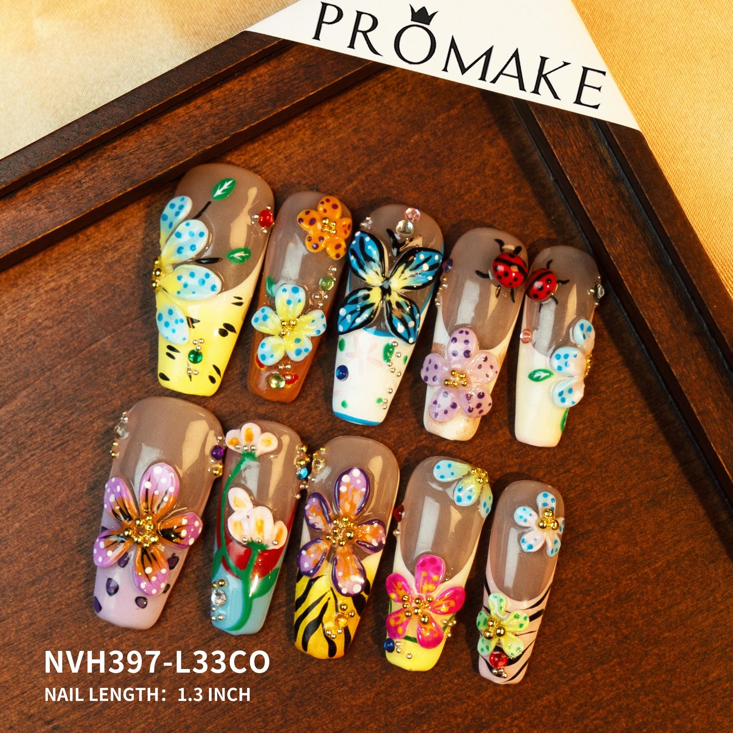 Promake | Symphony Spring Collection | Handmade 3D Floral Press On Nails | Multiple Lengths & Shapes