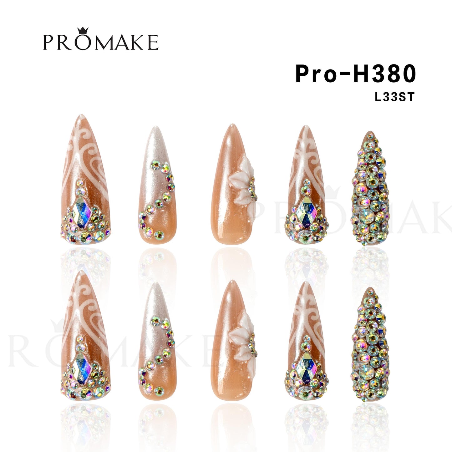Promake | One Trending Luxury Handmade Press On Nails for Women, Reusable 3D Acrylic Fake Nails, Rhinestone & Unique Nail Art Designs, Multiple Shapes and Lengths, Ships from USA