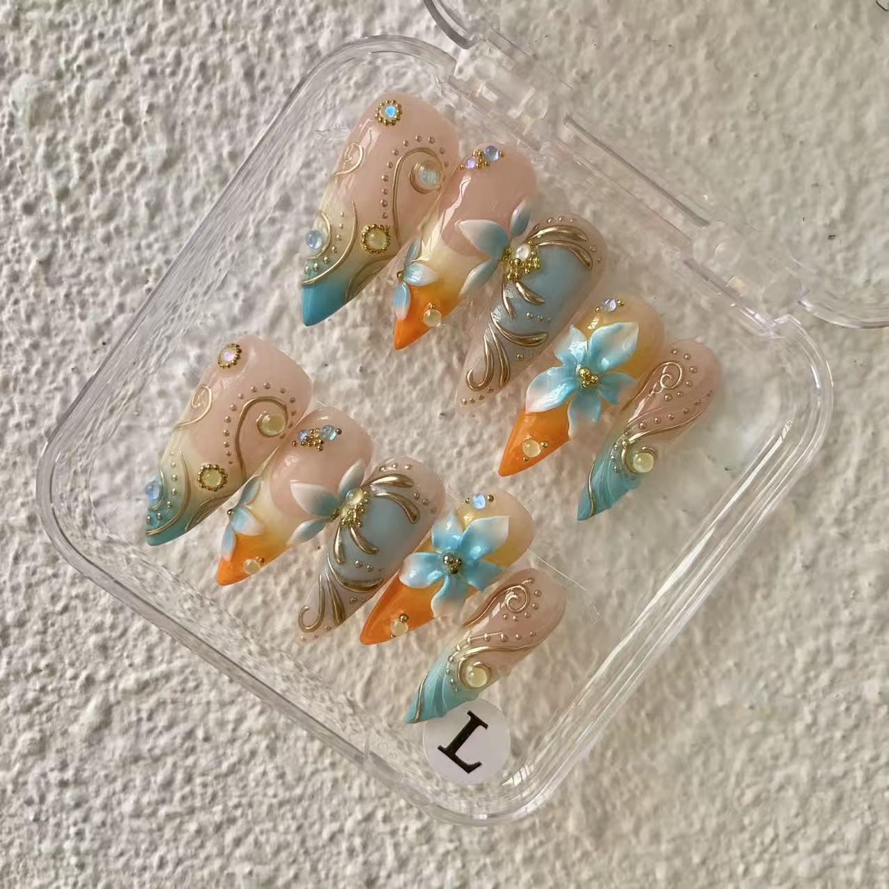 Promake Fall Muse Collection Luxury Handmade Women's Reusable 3D Acrylic Press On Nails - Cat Eye, Rhinestone, Unique Autumn Designs, Multiple Shapes & Lengths, Application Kit, Nail Art Supply