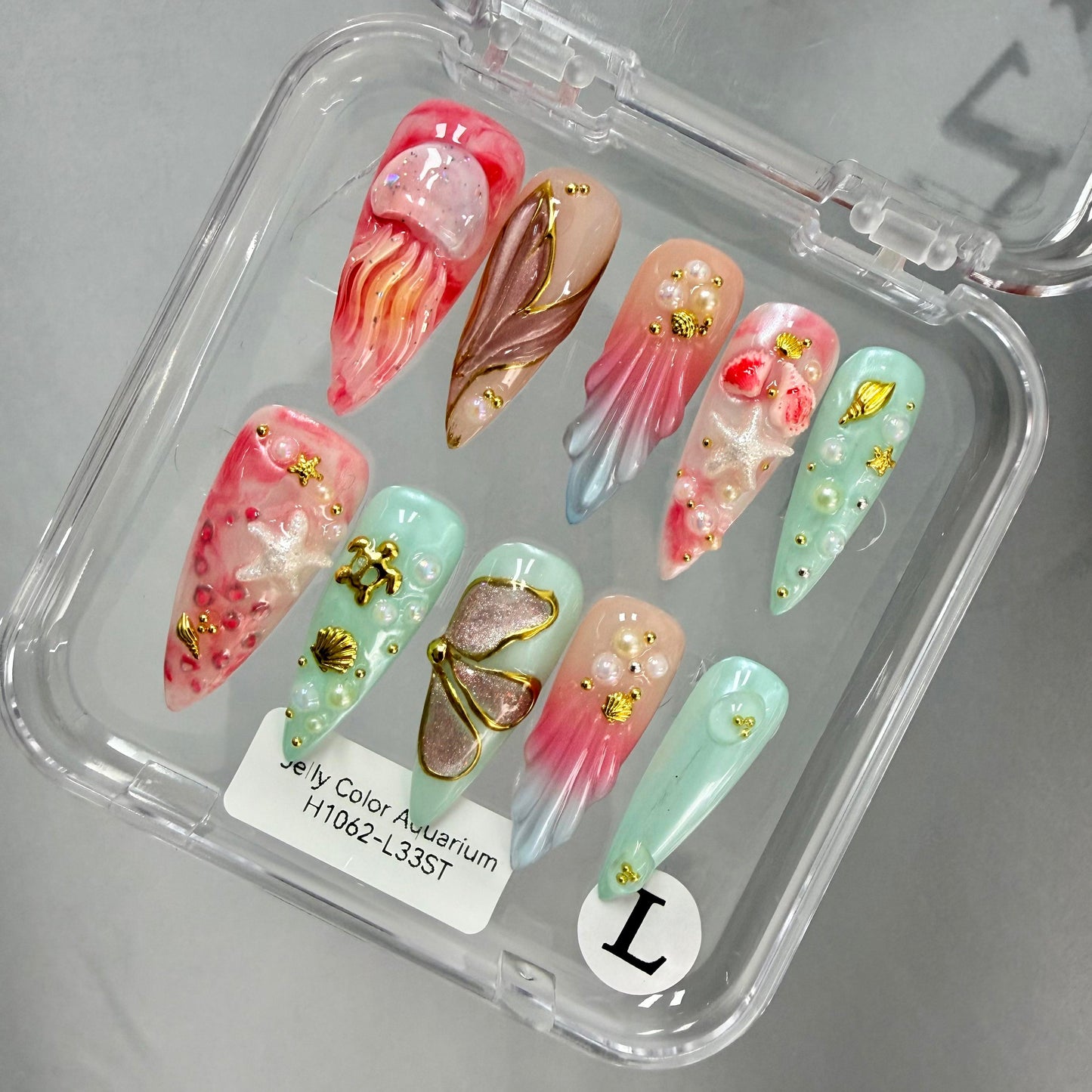 Promake 2026 New Summer Press-On Nails Collection| 100% Handmade Luxury Nails- Beach Ready Nails- Salon Nails at Home- Long Nail Set  with Art Designs & Care Tools - Ready to Gift - Size S-L