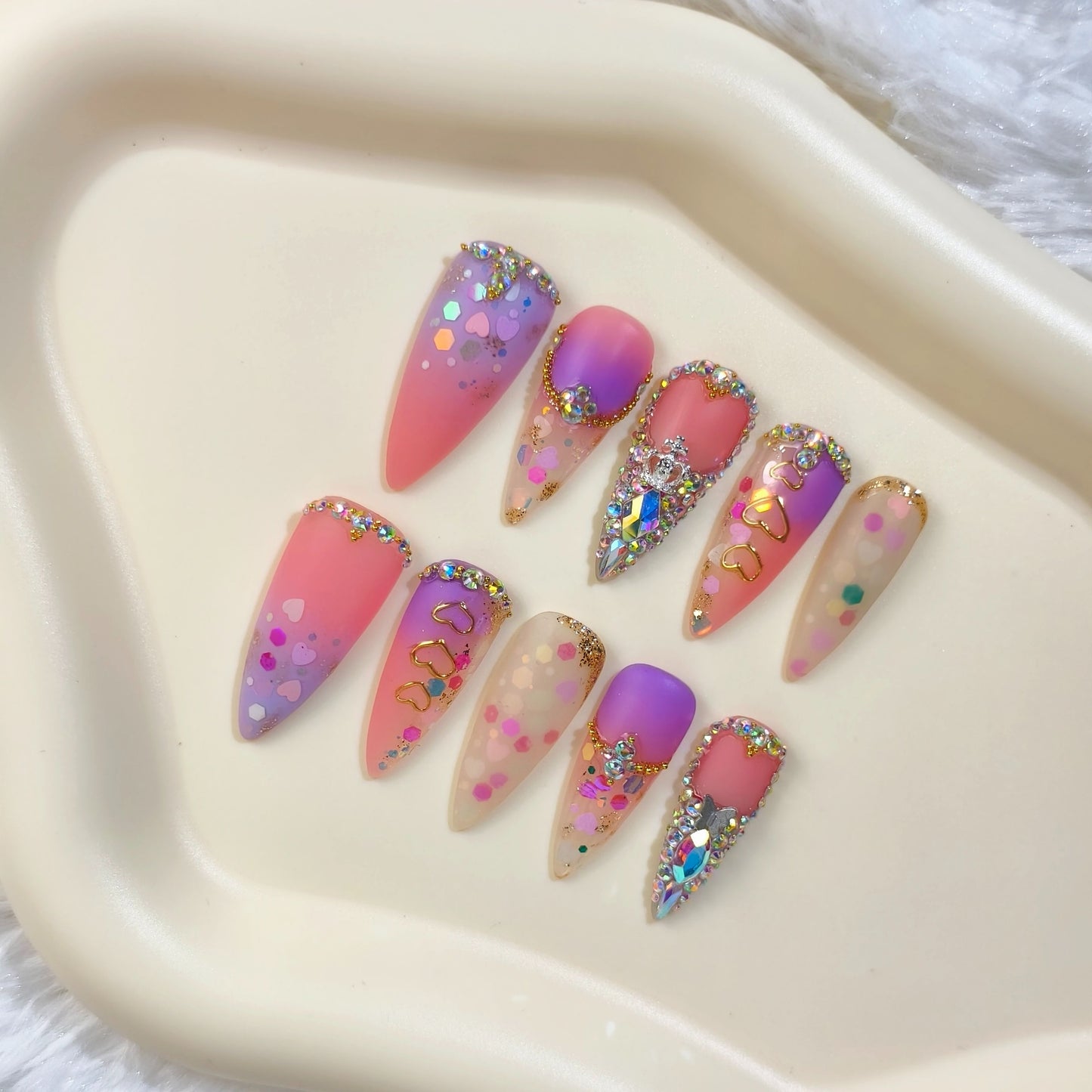 Promake Luxury Handmade Press On Nails - 1.3 Inches (NO.2 Nalis), 33MM Super Long Length, S-L Sizes, Crystal Decorations