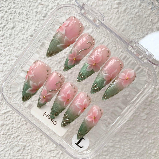 Promake H946-L33ST Handmade Press On Nails, Summer Beach Ready, Nail Inspo Name Accessory