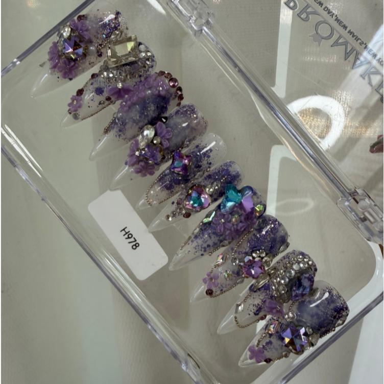 Promake | One Trending Luxury Handmade Press On Nails for Women, Reusable 3D Acrylic Fake Nails, Rhinestone & Unique Nail Art Designs, Multiple Shapes and Lengths, Ships from USA