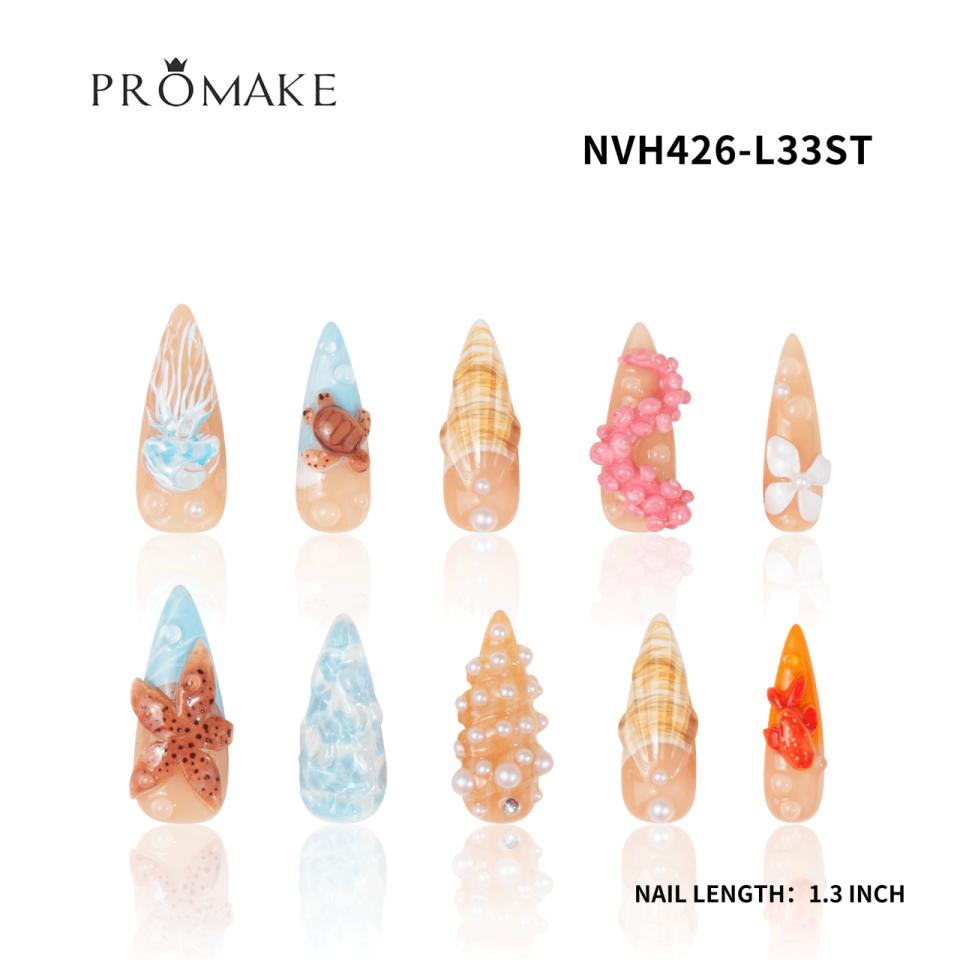 Promake New Trends- New Design- 100% Hand Made Nails- Press On Nails- Luxurious Nails- 10 PCS with Glue, Perfect for DIY Nail Art and Gifts-size -XS-XL