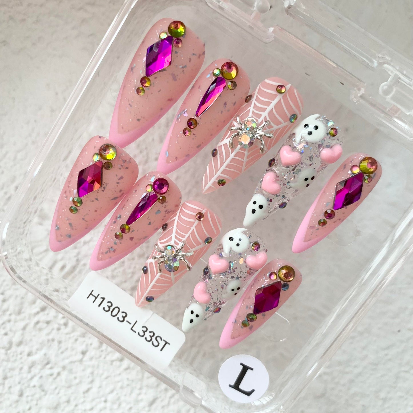 Promake | Two Trending  Luxury Handmade Acrylic Press On Nails for Women - Reusable, 3D Nail Art, Rhinestones, Unique Designer Styles, Multiple Shapes & Lengths, Upgraded Application Kit, Multi-Size