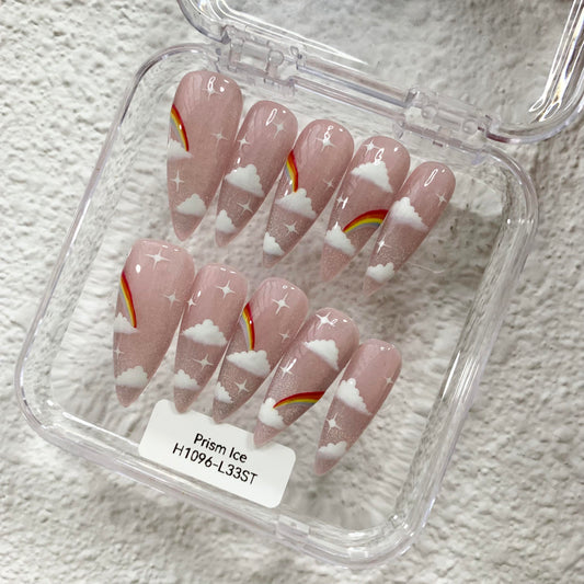 Promake H1096-L33ST Handmade Press On Nails, Summer Beach Ready, Nail Inspo Name Accessory