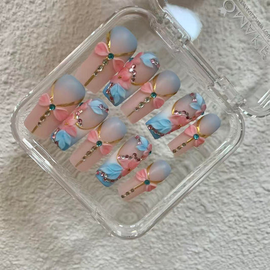 Promake H1131-L33SQ Handmade Press On Nails, Elegant Glossy Unisex Accessory, Beach Ready, Nail Art Tools, Different Lengths, No Dry Time, No UV Lamp, Stay Secure Through Sunscreen, Fashion Unisex