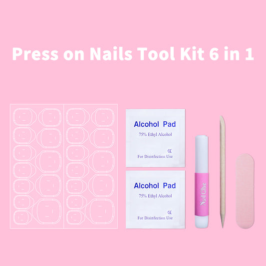 Promake Press on Nails Tool Kit for Salon - Nail Glue, Jelly Glue, Mini Nail File, Wooden Sticks, Alcohol Pad,OPP bag
