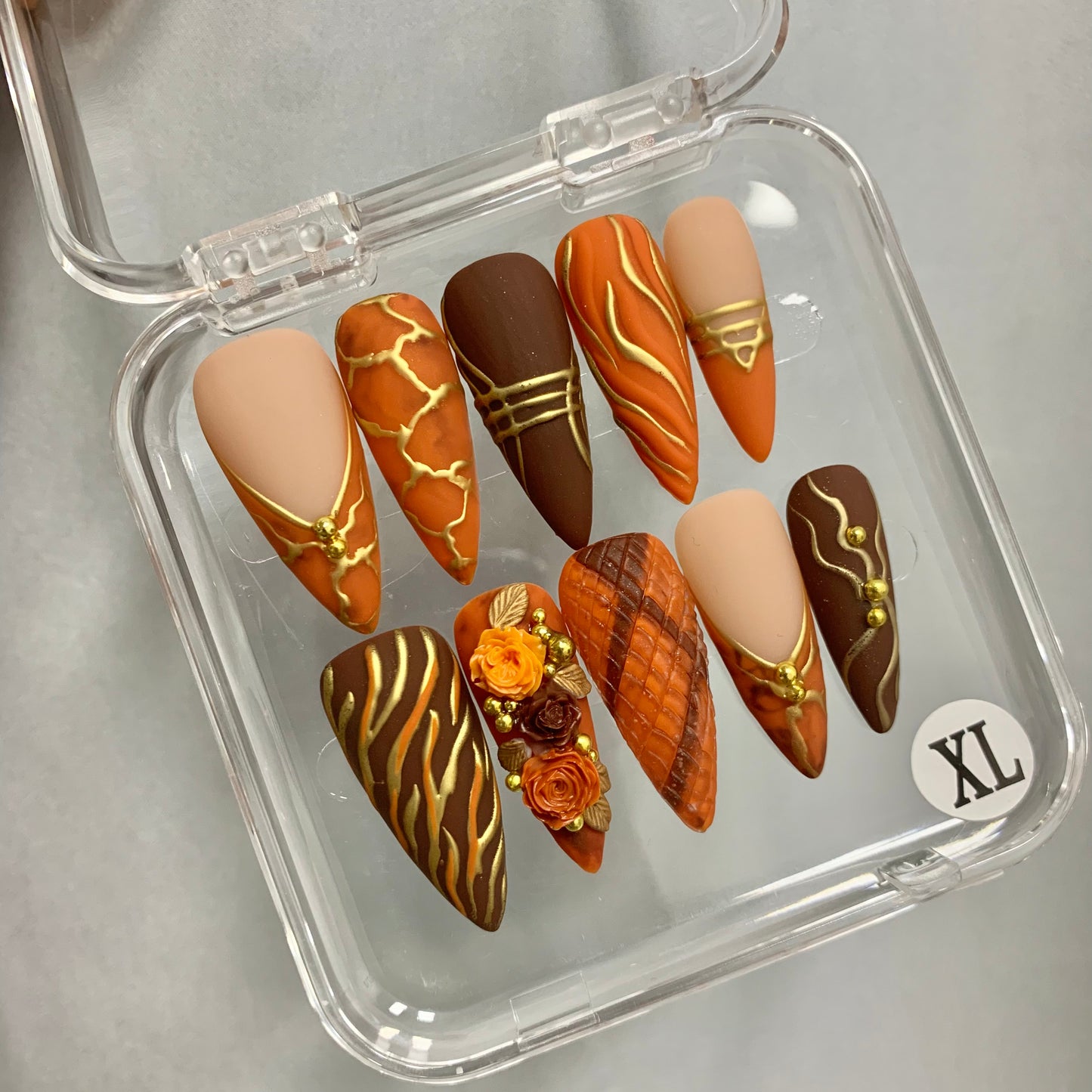 Promake Fall Muse Collection Luxury Handmade Women's Reusable 3D Acrylic Press On Nails - Cat Eye, Rhinestone, Unique Autumn Designs, Multiple Shapes & Lengths, Application Kit, Nail Art Supply