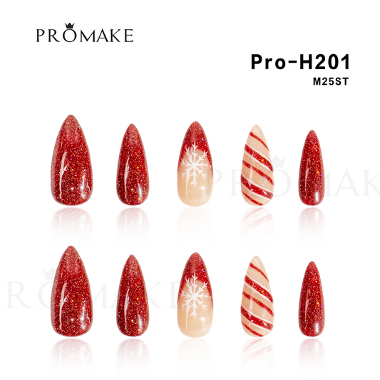 [New Arrival] Promake Luxury - Mid-Length H201-H220 - Handmade Press On Nails 10PCS Reuseable Nails wtih Nail tools
