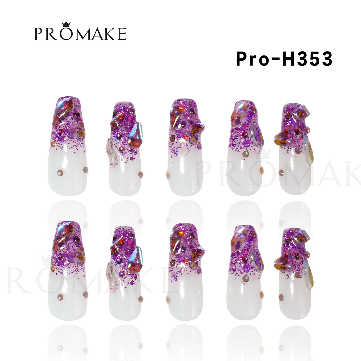 [New Arrival] Promake Luxury - Long length - H351-H371 - Custom Handmade Press On Nails 10PCS Reuseable Nails wtih Nail tools
