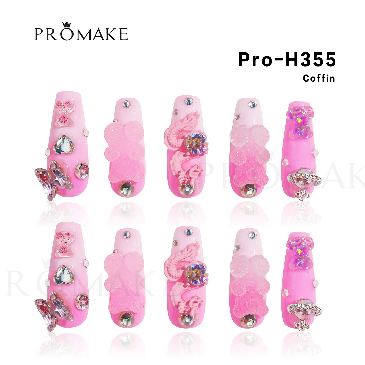 [New Arrival] Promake Luxury - Long length - H351-H371 - Custom Handmade Press On Nails 10PCS Reuseable Nails wtih Nail tools