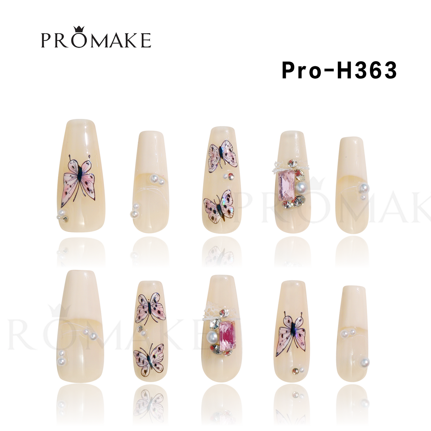 [New Arrival] Promake Luxury - Long length - H351-H371 - Custom Handmade Press On Nails 10PCS Reuseable Nails wtih Nail tools