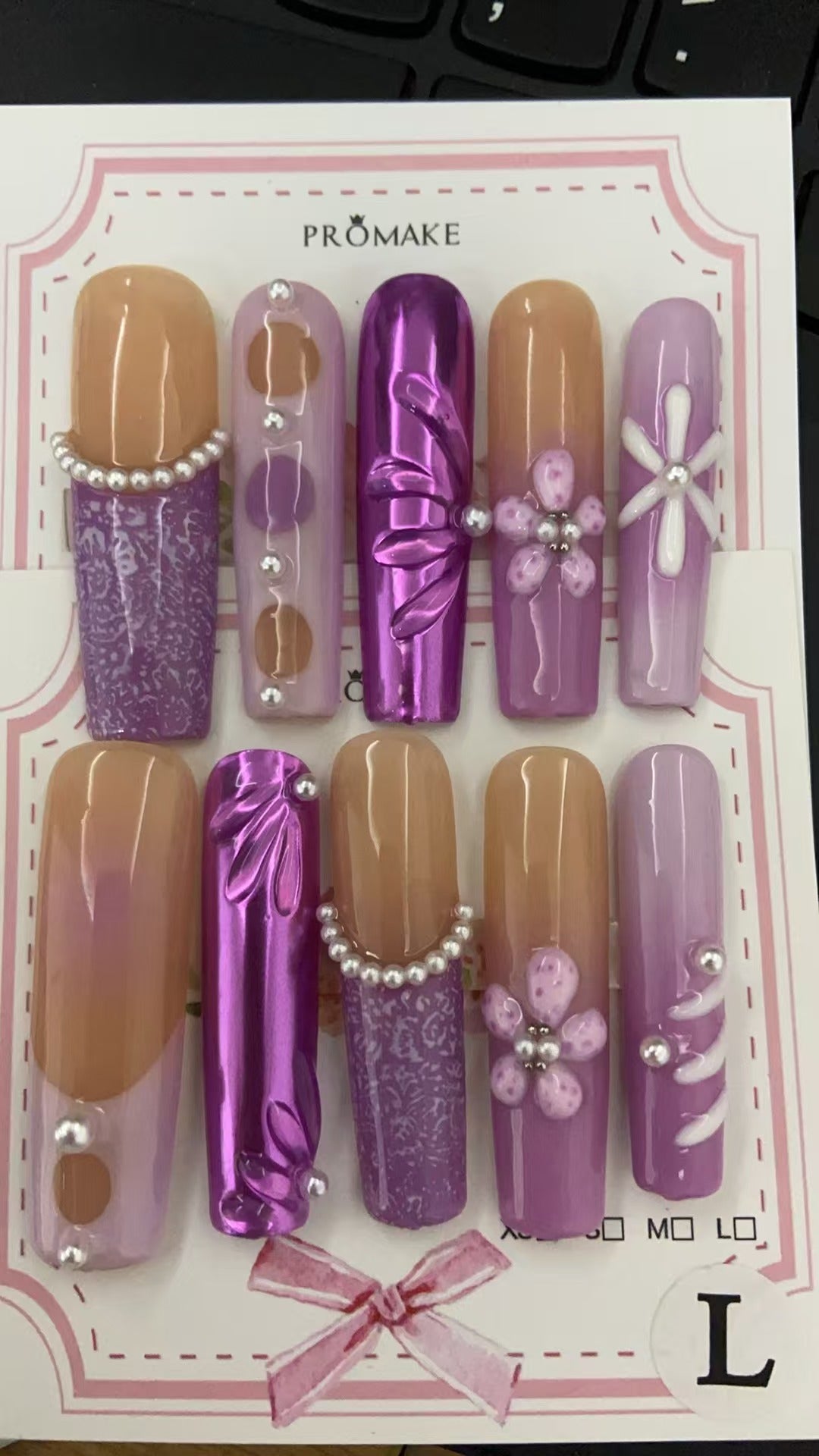 [NEW ARRIVAL] Promake Luxury - Super Long 44MM Part2 - P141- Custom Handmade Press On Nails 10PCS Reuseable Nails wtih Nail tools