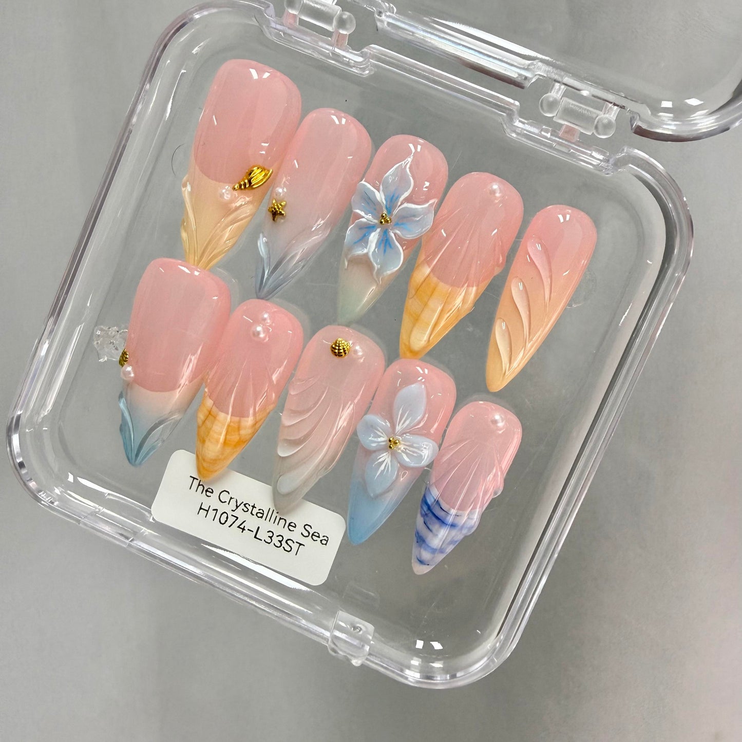 Promake 2026 New Summer Press-On Nails Collection| 100% Handmade Luxury Nails- Beach Ready Nails- Salon Nails at Home- Long Nail Set  with Art Designs & Care Tools - Ready to Gift - Size S-L