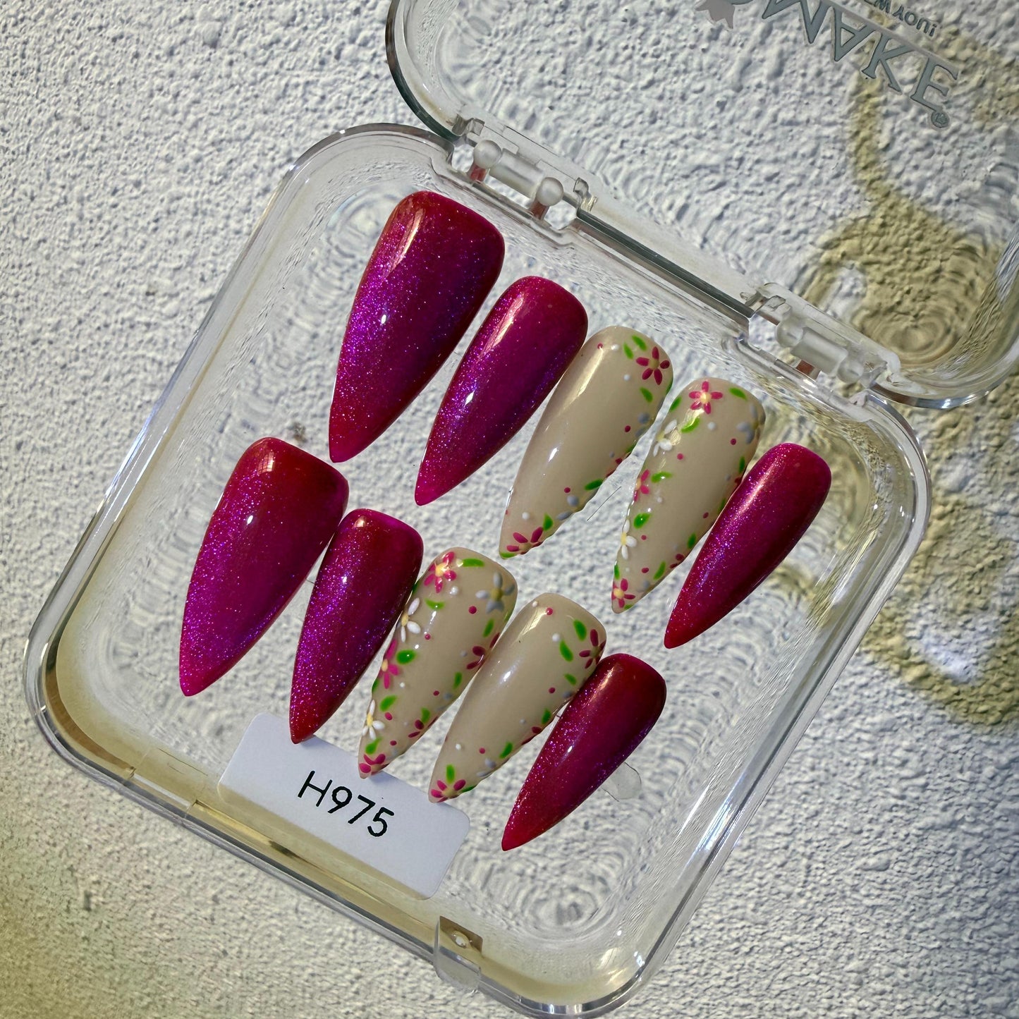 Promake Luxury 100% Handmade Press-On Nails Set, Elegant Spring Design, Glossy Finish, Different Lengths, Easy-to-Apply Long Nail Art, Ready-to-Gift Beauty Accessory, Nail Supplies, Multi-Size