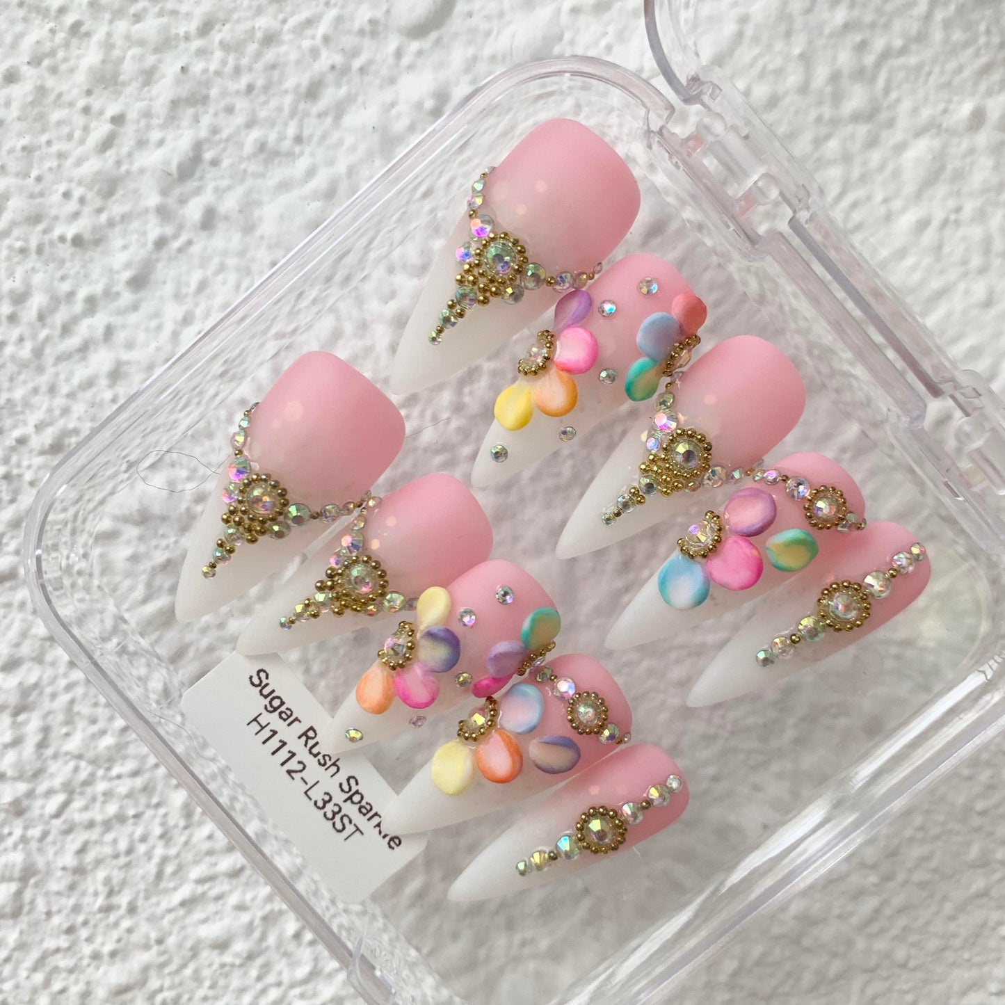 Promake | Two Trending  Luxury Handmade Acrylic Press On Nails for Women - Reusable, 3D Nail Art, Rhinestones, Unique Designer Styles, Multiple Shapes & Lengths, Upgraded Application Kit, Multi-Size