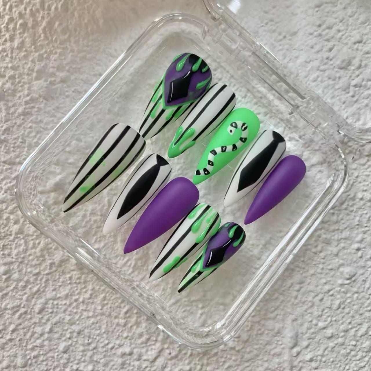 Promake Spooky Halloween Press On Nails, Pumpkin Ghost Bat Gothic False Nails Kit with Nail Glue & Nail Remover Liquid, Halloween Costume Nail Decor for Women & Girls