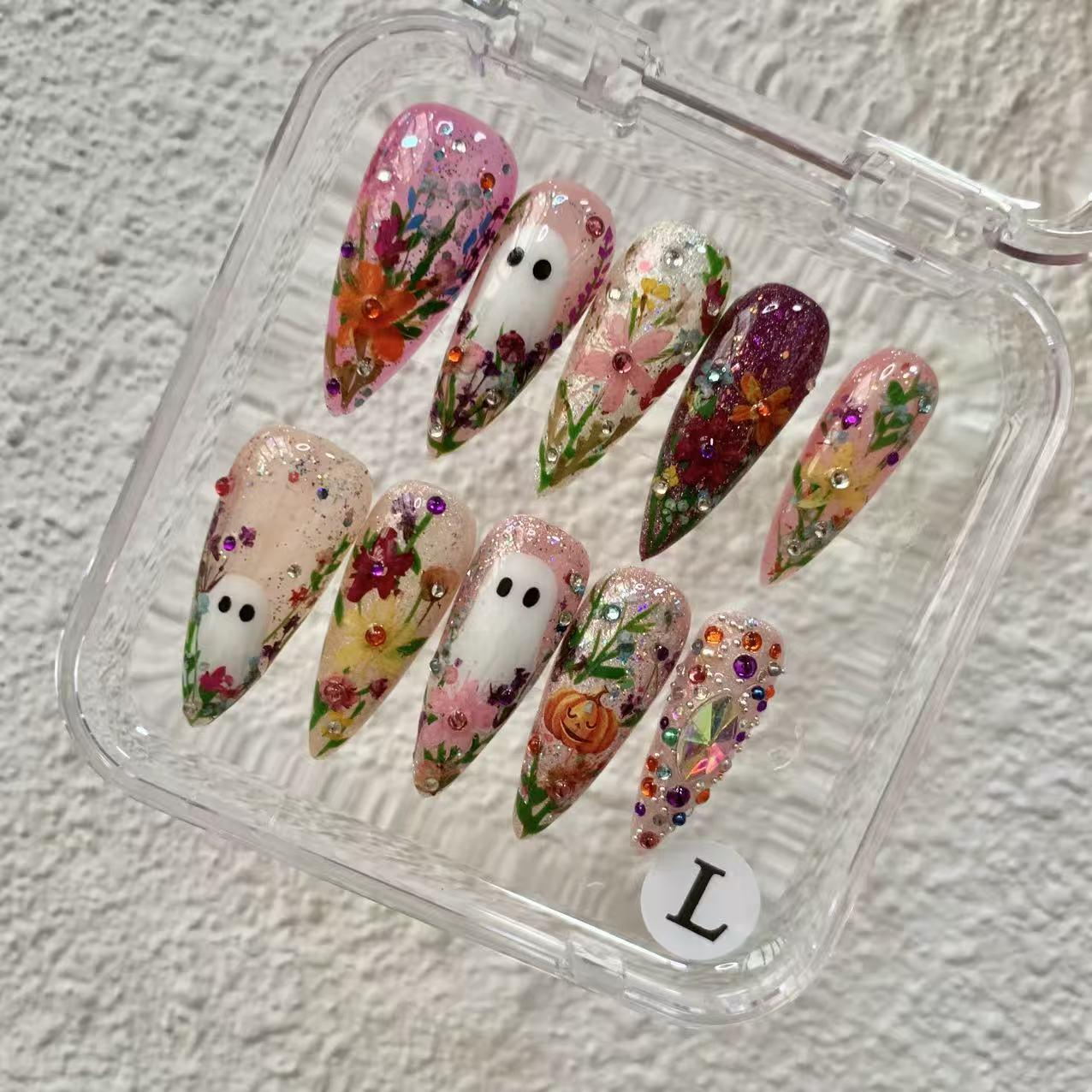 Promake | One Trending Luxury Handmade Press On Nails for Women, Reusable 3D Acrylic Fake Nails, Rhinestone & Unique Nail Art Designs, Multiple Shapes and Lengths, Ships from USA