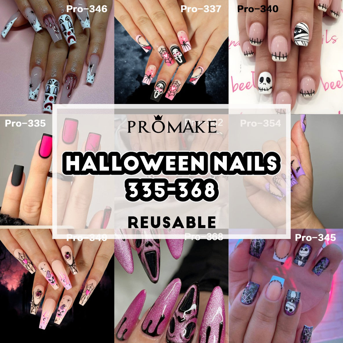 [Buy 6 Get 2]Promakepro 335~368 Press on Nails with Halloween Design 24PCS/Sets Reusable