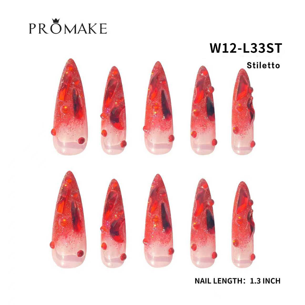 Promake Wonders Handmade Press-On Nails - Open InLive Crystal Design, Single Item, Luxury Unique Style, Salon Quality, Long Length, S-L Sizes, 4 Sets of Nail Tools, Handmade Press Ons
