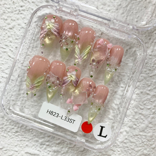 Promake H823-L33ST Handmade Press On Nails, Summer Beach Ready, Nail Inspo Name Accessory