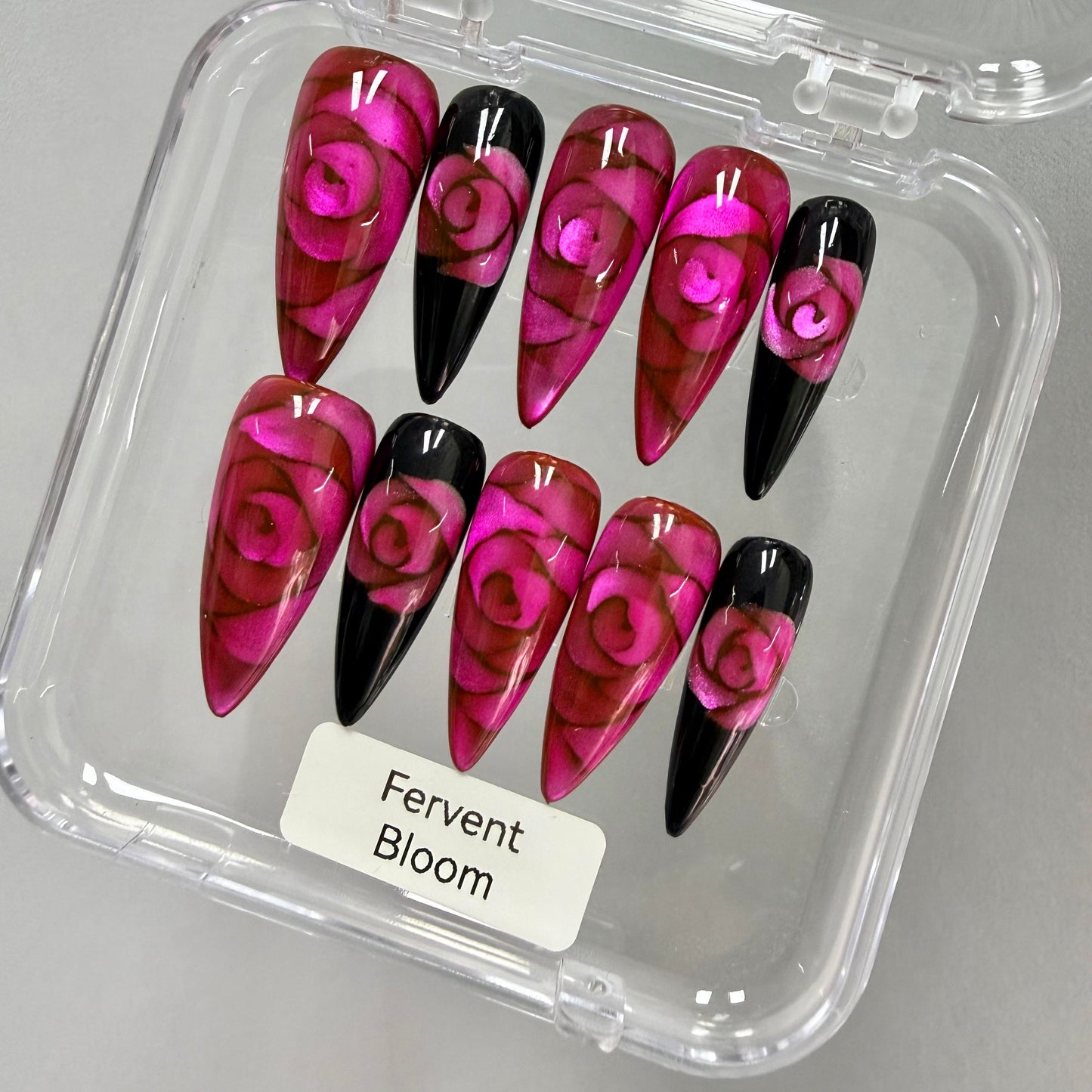 Promake Rose Cat Eye Luxury Handmade 33MM Acrylic Press On Nails Multi Pack - Customized with Art Designs & Care Tools, Long-Lasting S-XL Size Premium Ready-to-Gift Set (Custom Order Confirmation Required), Customized Nails