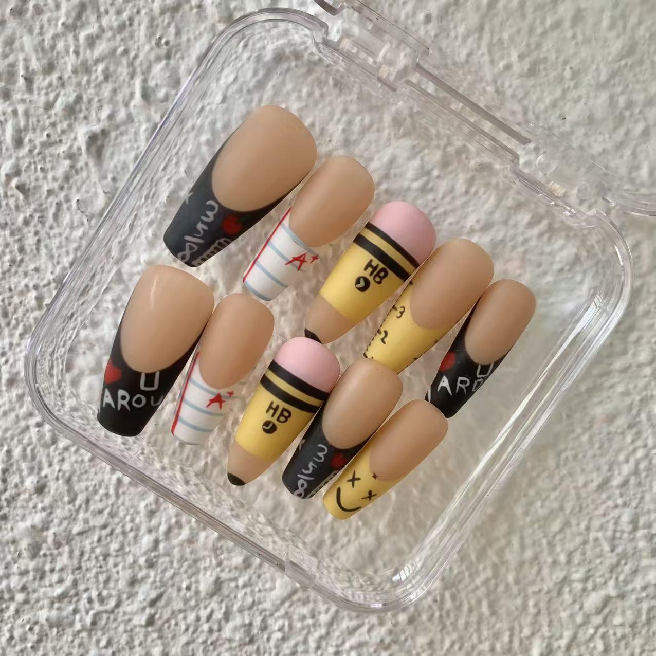 Handmade Press-On Acrylic Nails, Reusable & Easy to Apply Fast, Complete Manicure Kit in Various Sizes, Nail Supplies