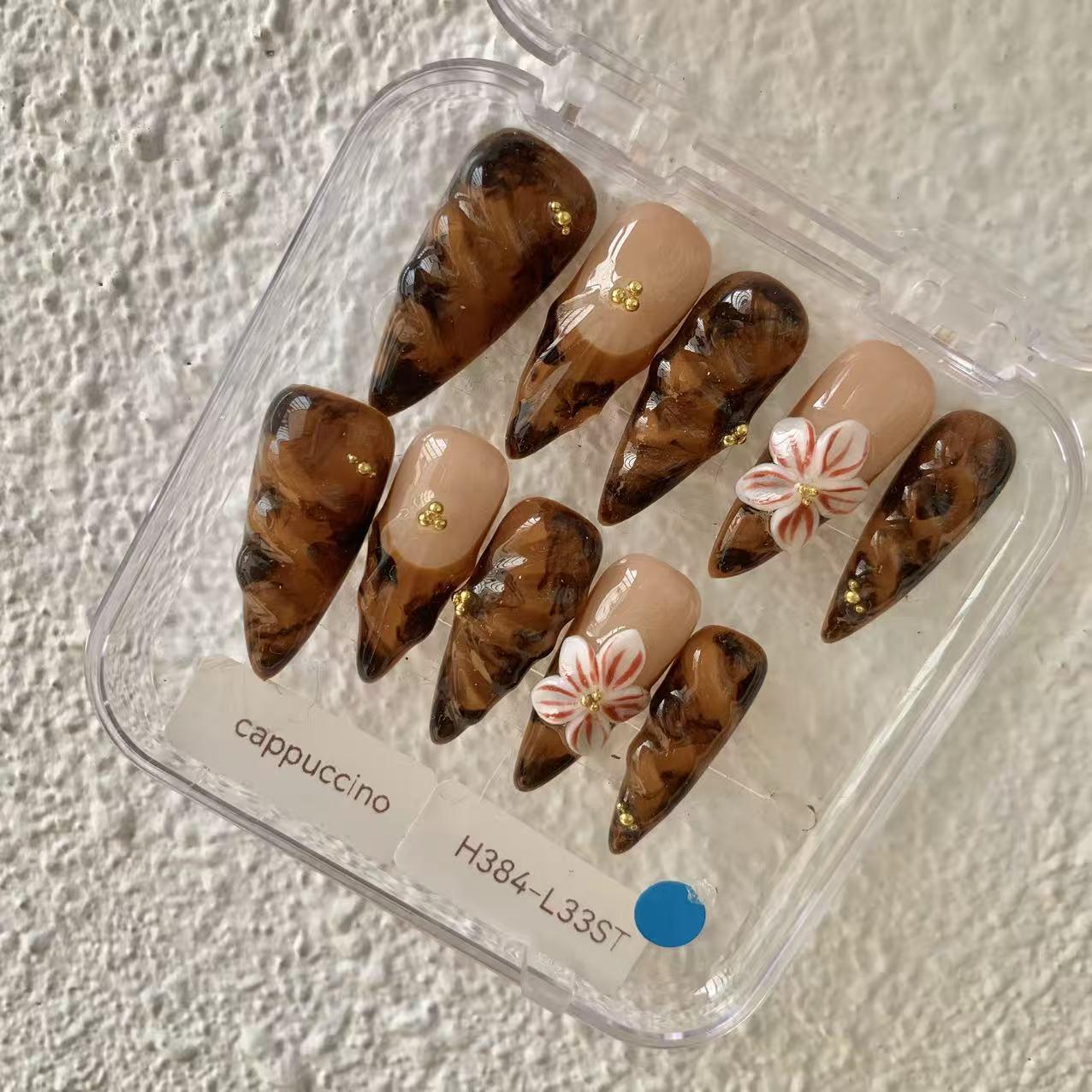 Promake Fall Muse Collection Luxury Handmade Women's Reusable 3D Acrylic Press On Nails - Cat Eye, Rhinestone, Unique Autumn Designs, Multiple Shapes & Lengths, Application Kit, Nail Art Supply