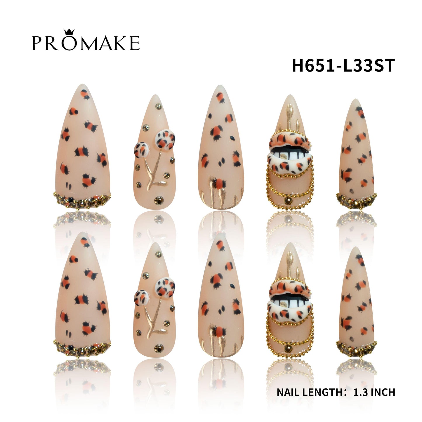 Promake H651-L33ST-JU Handmade Press On Nails, Elegant Glossy Unisex Accessory, Beach Ready, Nail Art Tools, Different Lengths, No Dry Time, No UV Lamp, Stay Secure Through Sunscreen, Fashion Unisex