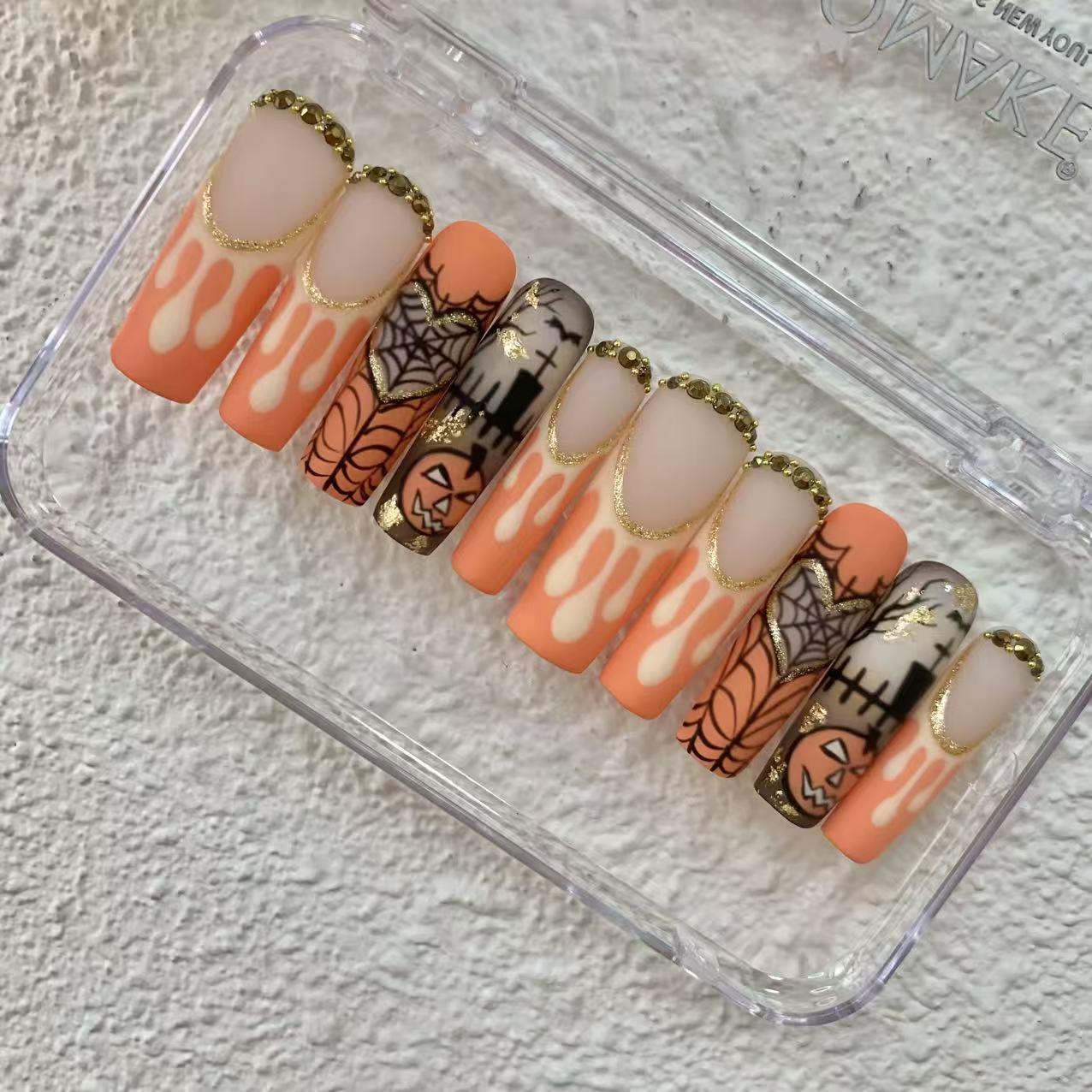 Promake Spooky Aesthetic Press On Nail Kit Set - Handmade Finish Decorative Nails, Reusable Secure Acrylic False Manicure with Tools, Various Sizes, Easy Wear Fashionable Gothic Styles for Women